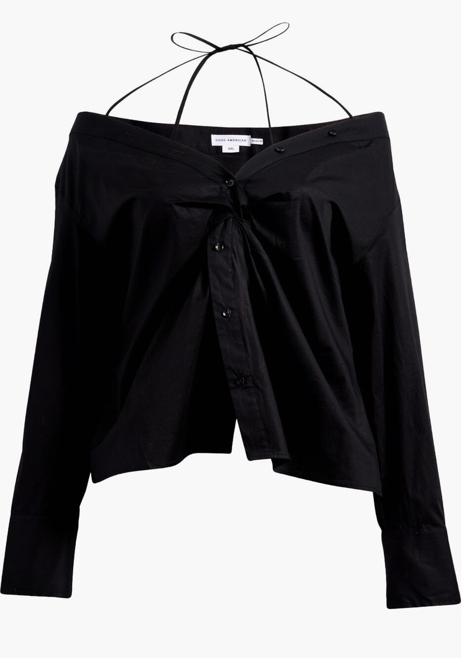 Good American Poplin Off the Shoulder Top Black XL
